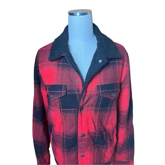 Gap Men’s Buffalo Plaid Sherpa Lined Denim Trucker Jacket Size Medium - Picture 4 of 8